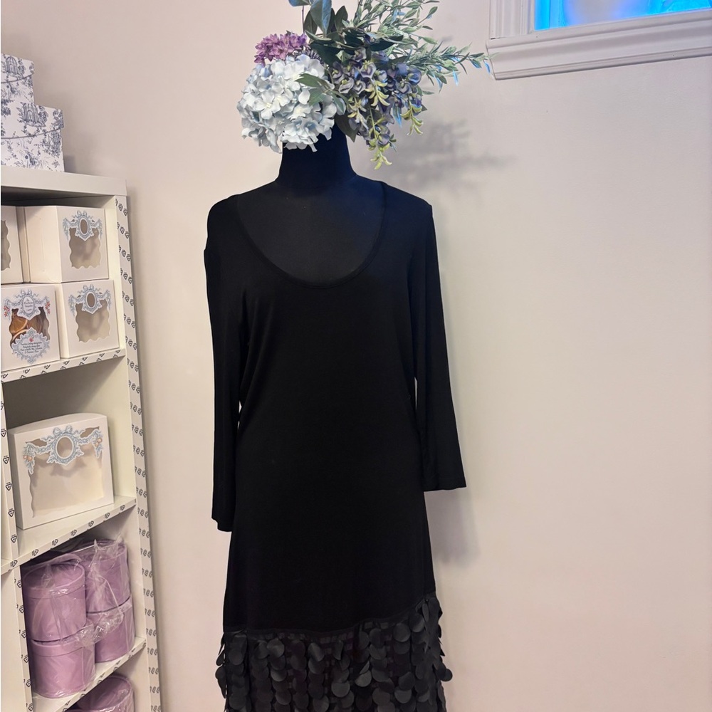 Elegant Black Long Sleeve Dress with Floral Accents
